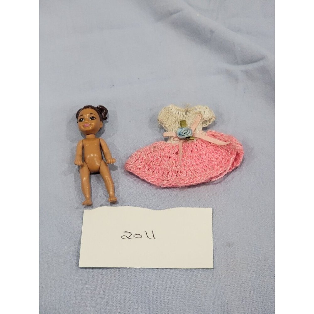 Vintage 1994 Mattel Doll with Pigtail Buns 4" with handmade dress